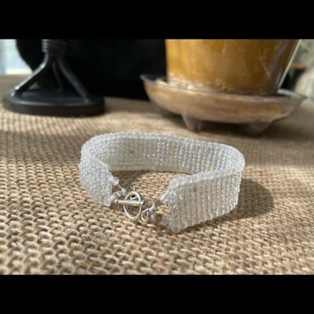 Bracelet Woven Beaded with Iridescent Clear Beads